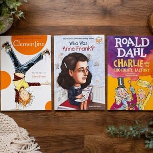 Classic Children's Book Bundle Charlie & Anne Frank & Clementine 3 Books